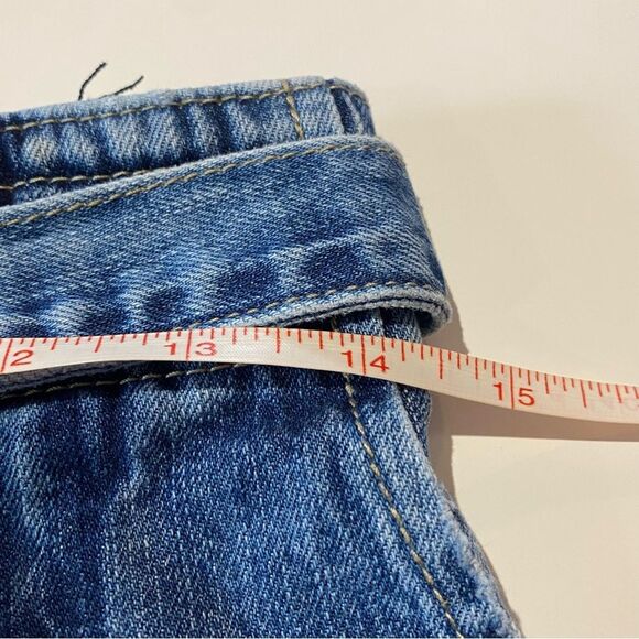 STS Blue Tie Front Paper Bag Waist Intentional Faded Denim Shorts Women's Size27 - Picture 12 of 14